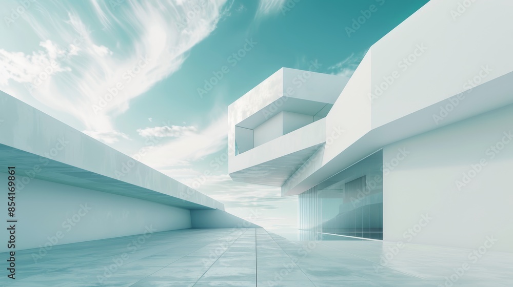 Poster futuristic landmark architecture with geometric shapes generative ai