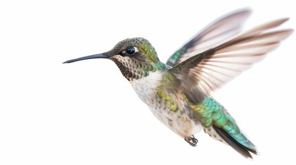 Fototapeta premium Vibrant Hummingbird in Flight on White Background, Perfect for Nature Lovers Generative AI