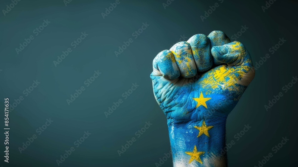 Poster european flag fist symbol for protest or unity generative ai