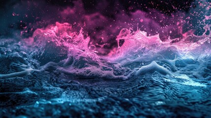 Light Painting Photography in Pink and Blue with Waves and Ripples on a Dark Background