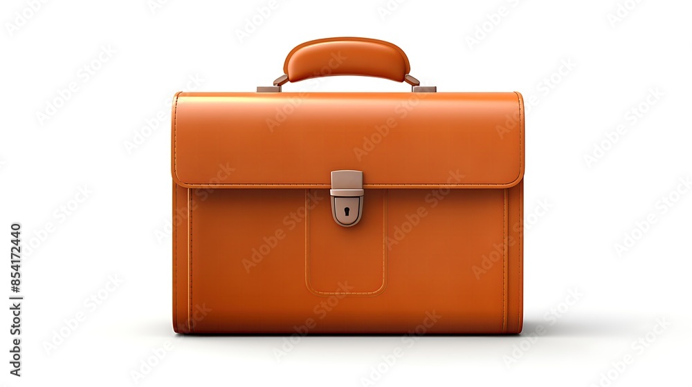 Poster 3d rendering of a brown leather briefcase with a handle and a combination lock. the briefcase is iso