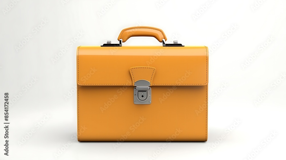 Aufkleber 3d rendering of a yellow leather briefcase with a handle and two locks. the briefcase is isolated on