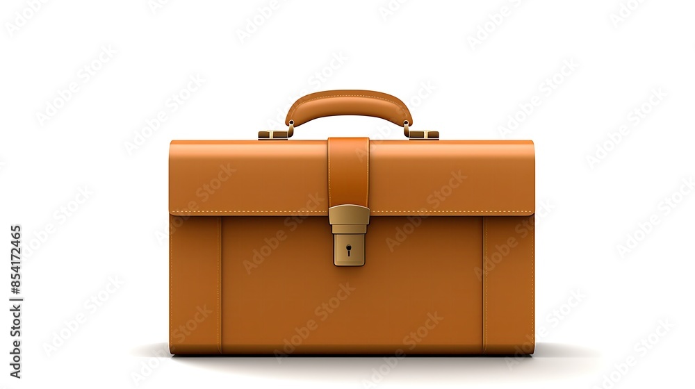 Poster 3d rendering of a brown leather briefcase with a handle and a combination lock. the briefcase is iso