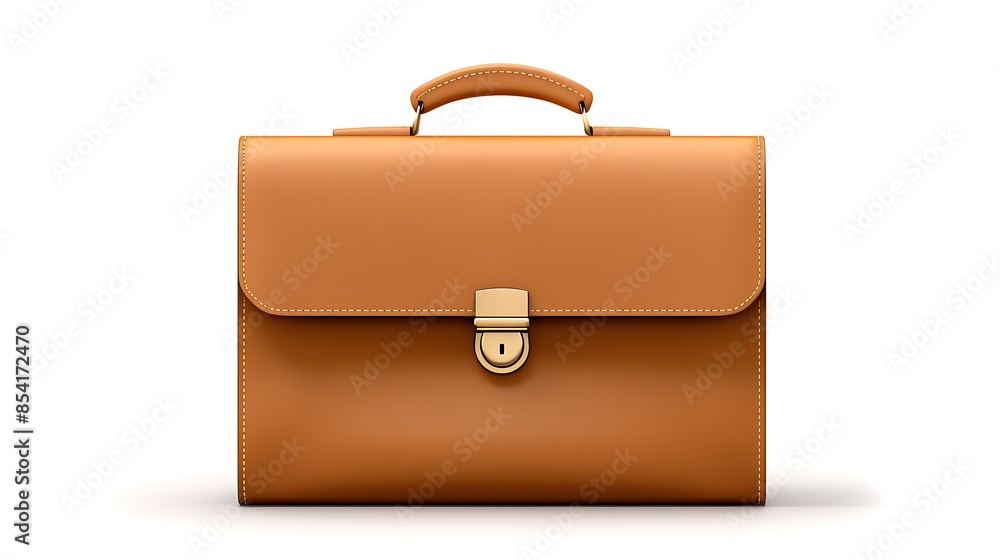 Poster 3d rendering of a brown leather briefcase with a handle and a metal lock. the briefcase is isolated 