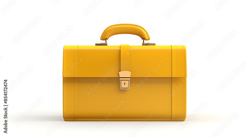 Aufkleber 3d rendering of a yellow leather briefcase with a handle and two locks. the briefcase is isolated on