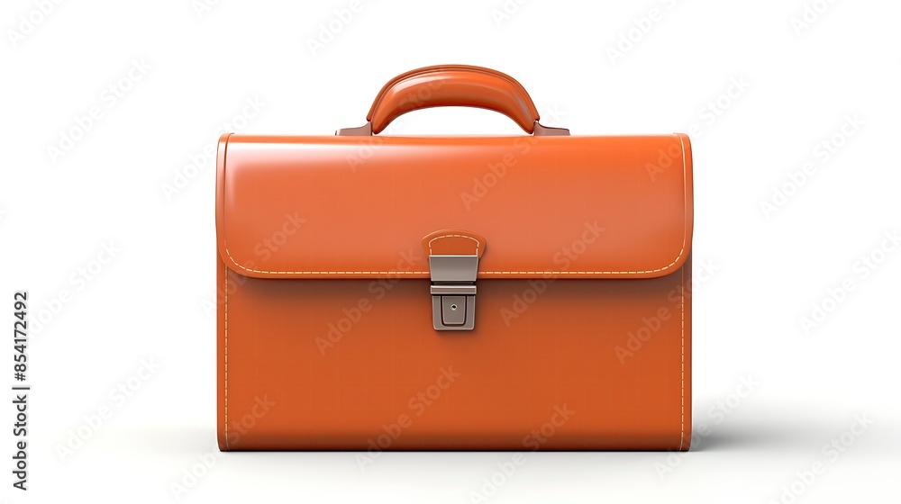 Poster 3d rendering of a brown leather briefcase with a handle and a metal clasp. the briefcase is isolated