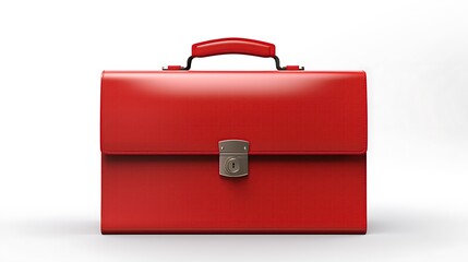 Red leather briefcase isolated on white background. 3D rendering.