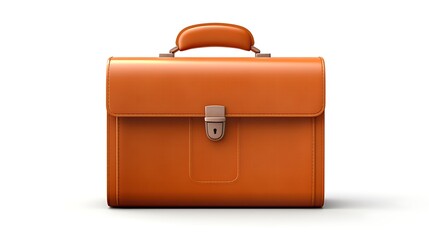 3D rendering of a brown leather briefcase with a handle and a combination lock. The briefcase is isolated on a white background.