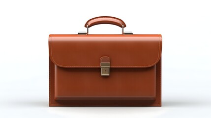 3D rendering of a brown leather briefcase with silver locks. The briefcase is isolated on a white background.
