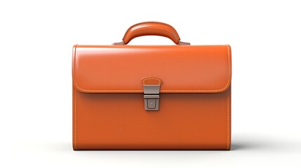3D rendering of a brown leather briefcase with a handle and a metal clasp. The briefcase is isolated on a white background.