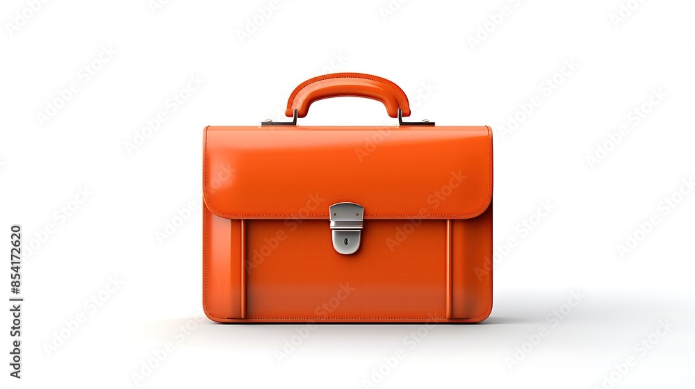 Poster 3d rendering of a red leather briefcase with a silver handle and lock. the briefcase is isolated on 