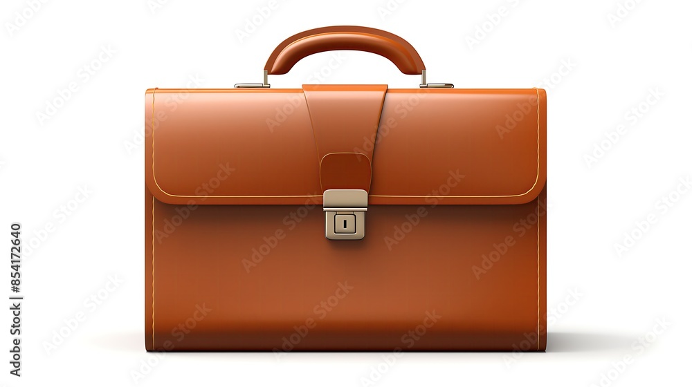 Aufkleber 3d rendering of a brown leather briefcase with a handle and two locks. the briefcase is isolated on 