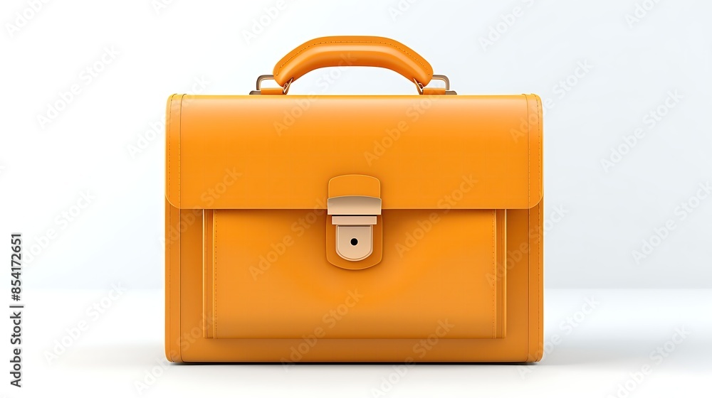 Poster 3d rendering of a yellow leather briefcase with a handle and a lock. the briefcase is isolated on a 