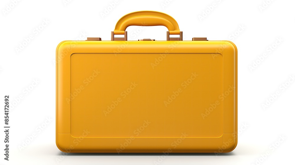 Poster 3d rendering of a yellow suitcase with a handle. the suitcase is made of hard plastic and has a shin