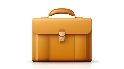 3D illustration of a brown leather briefcase with a handle and a metal lock. The briefcase is isolated on a white background.