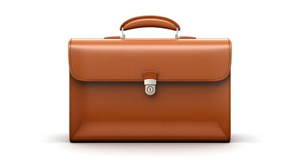 3D rendering of a brown leather briefcase with silver locks. The briefcase is isolated on a white background.