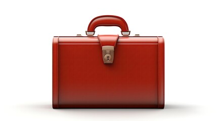Red leather briefcase isolated on white background. 3D rendering.