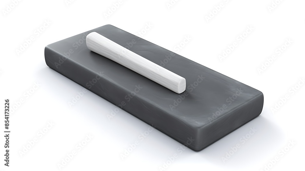 Poster a simple 3d rendering of a gray stone with a white stick on it. the stone is smooth and flat, and th
