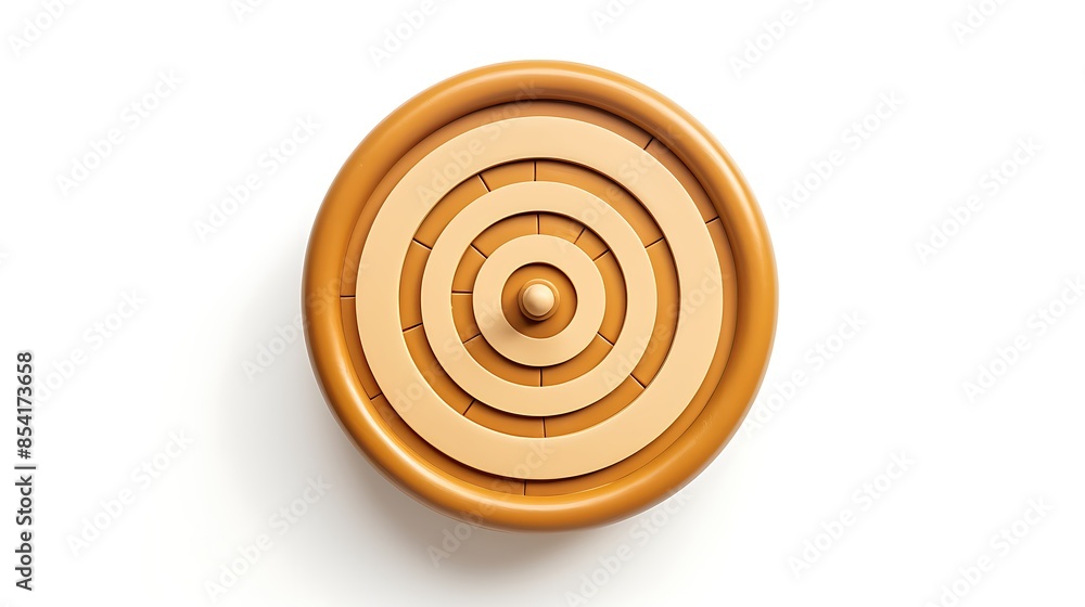 Poster 3d rendering illustration of a brown and cream colored spinning top toy with a circular grooved patt