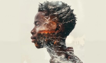 Dynamic double exposure portrait of a young black man.