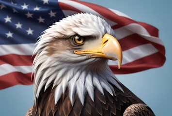 proud beautiful eagle and US flag, symbolizing strength and freedom.