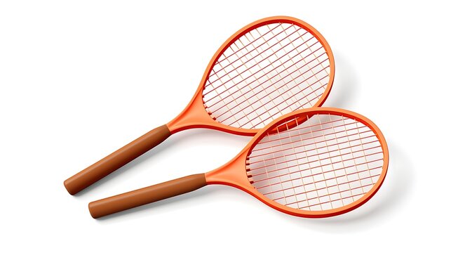 3D rendering of a pair of orange tennis rackets. The rackets are photo-realistic and have a smooth, glossy finish.