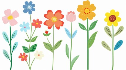 Fototapeta premium Sweet kawaii clip art flowers, with each petal and leaf designed to bring joy and color