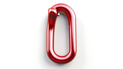This is a 3D rendering of a red metal carabiner. It is a type of locking mechanism that is used to connect two objects together.