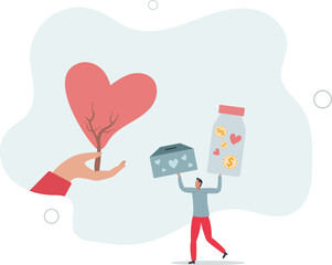volunteer holding growing plant with heart. Assistance and protection, hope, love and support concept.flat lustration.