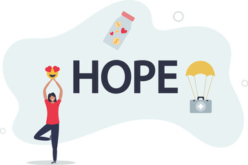 nonprofit work of tiny people and hope word.flat illustration.