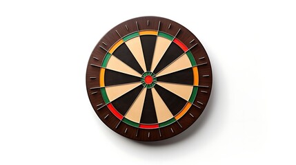 Obraz premium This image is of a dartboard with a dark brown wooden surround. The board has a green outer ring, a red inner ring, and a yellow bullseye.