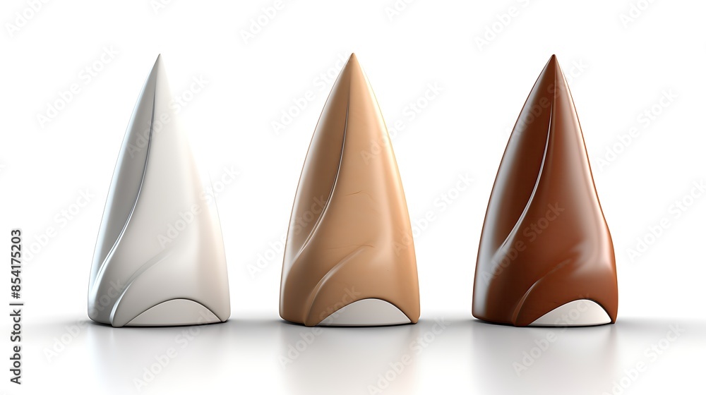 Aufkleber 3d rendering illustration of three different colored plastic cones. the cones are arranged in a row 