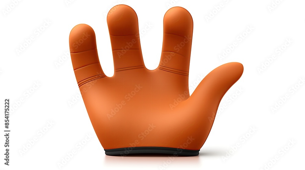 Poster 3d rendering of an orange cartoon hand. the hand is facing the viewer with the palm open and the fin