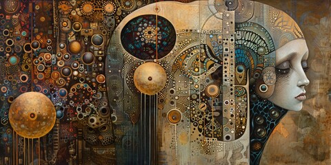 surreal depiction of a human being, filigree fantasy painting of a woman