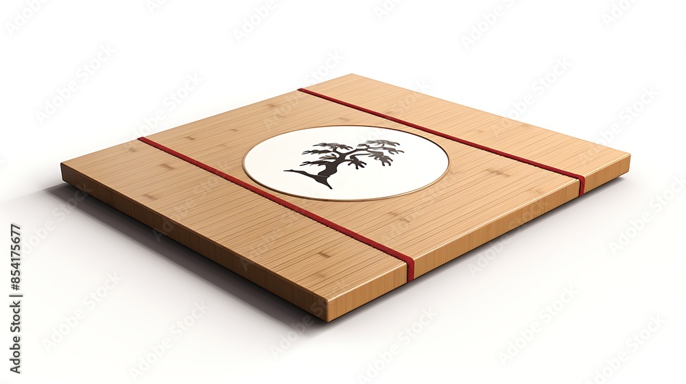 Poster **image description:** this is a beautiful image of a wooden box with a white circle on top of it. t