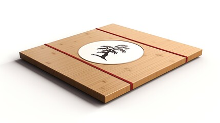 **Image Description:**  This is a beautiful image of a wooden box with a white circle on top of it. The circle has a black tree printed on it.