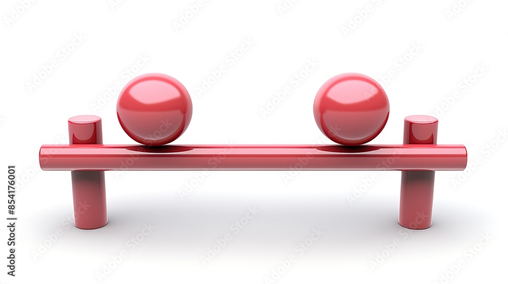 Poster 3d rendering of two red spheres on a red beam. the spheres are perfectly balanced on the beam.