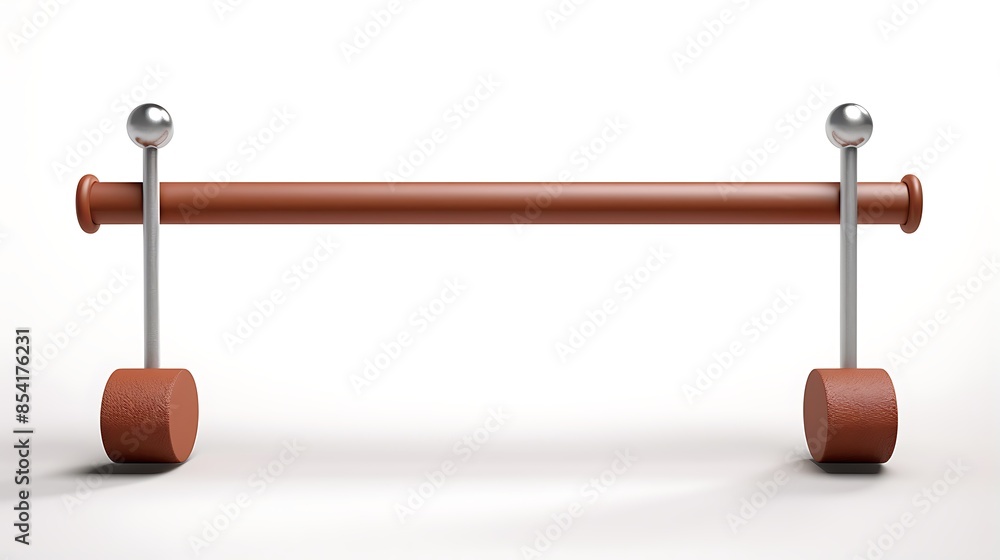 Poster 3d rendering illustration of a simple minimal brown wooden clothes rack with round edges and silver 