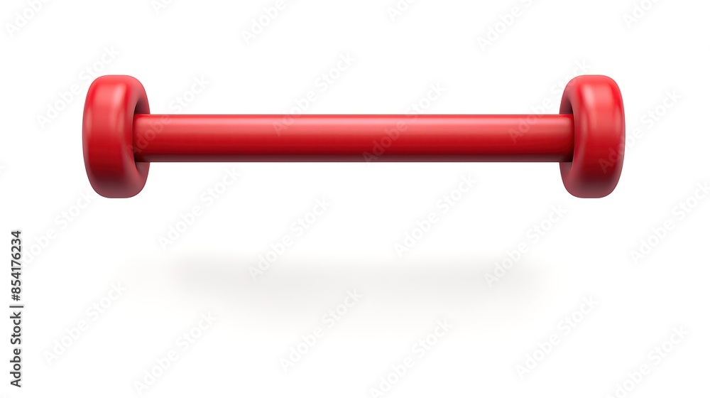 Poster a simple red dumbbell on a white background. the dumbbell is made of a smooth material and has a shi