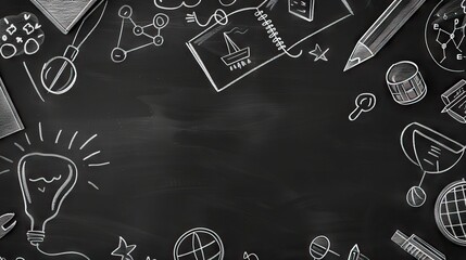 Creative educational sketch on blackboard background with copy space. Education and knowledge concept. AI generated illustration