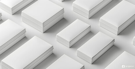 A series of white boxes are lined up in a row