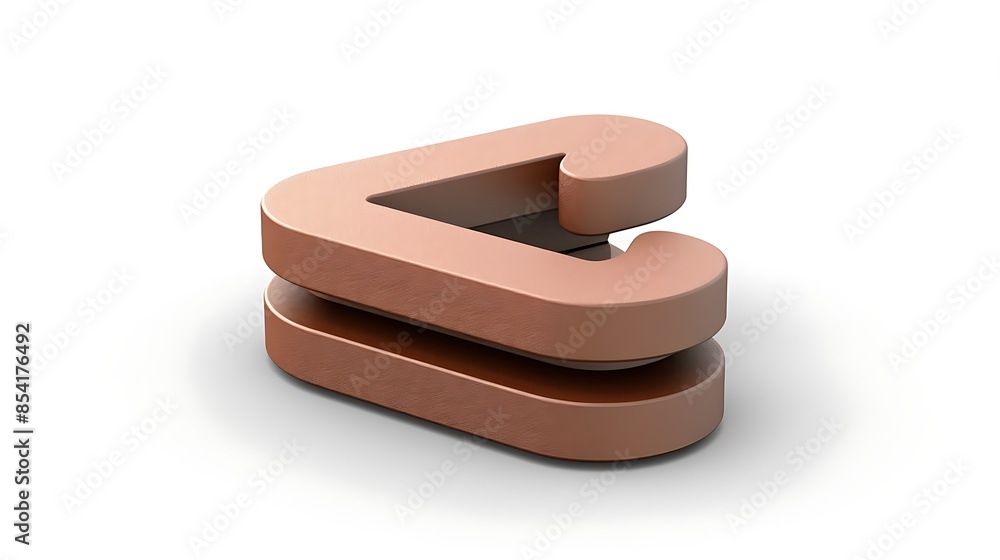 Poster this is a 3d rendering of a rose gold-colored metal object. it is made up of two pieces that are int