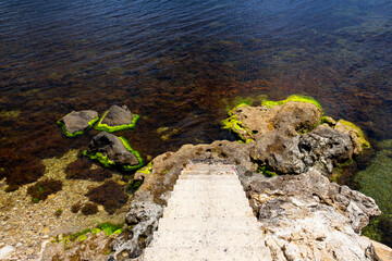 Concrete stairway to the sea at the Fishing port of Ravda, Nesebar municipality, Burgas Province, Bulgarian Black Sea coast