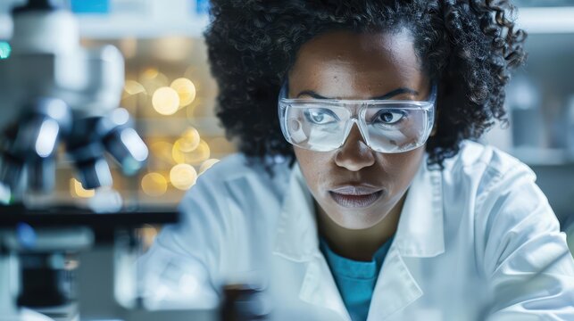 confident african american female scientist analyzing medical samples in research laboratory