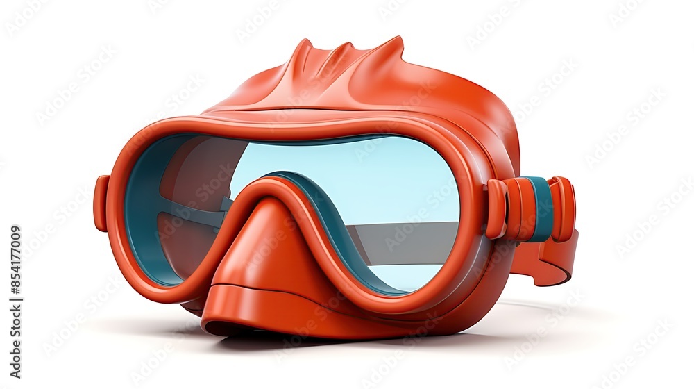 Poster **image description:** 3d rendering of a red diving mask isolated on a white background.