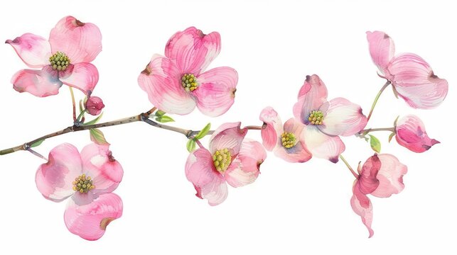 delicate pink dogwood blossom isolated on white floral watercolor painting