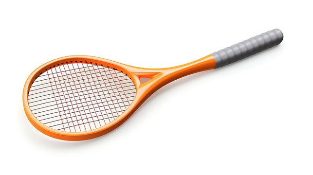 Orange tennis racket isolated on white background. 3D rendering.