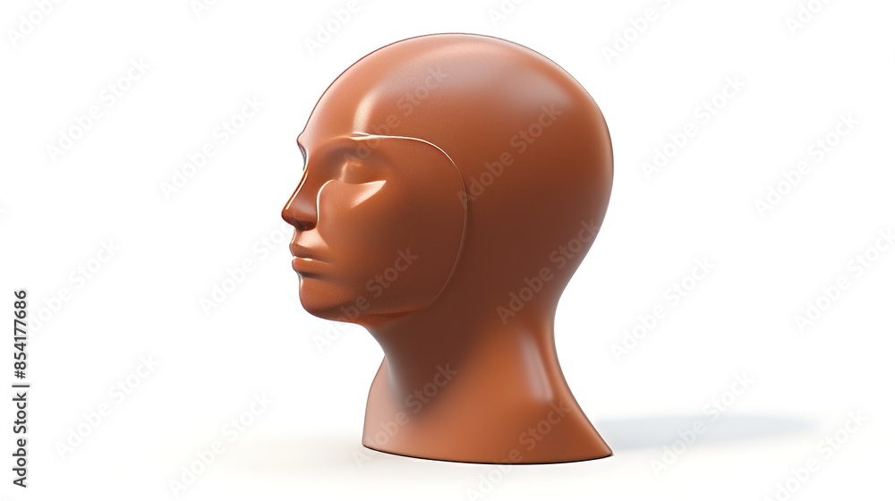 Poster 3d rendering of a mannequin head in a profile view. the head is made of a smooth, brown material and