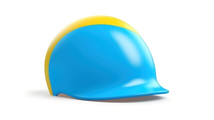 Fototapeta premium Blue and yellow plastic toy hard hat. Child's size. Isolated on white background.