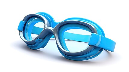 Fototapeta premium Blue and gray plastic swim goggles isolated on white background. 3D illustration.